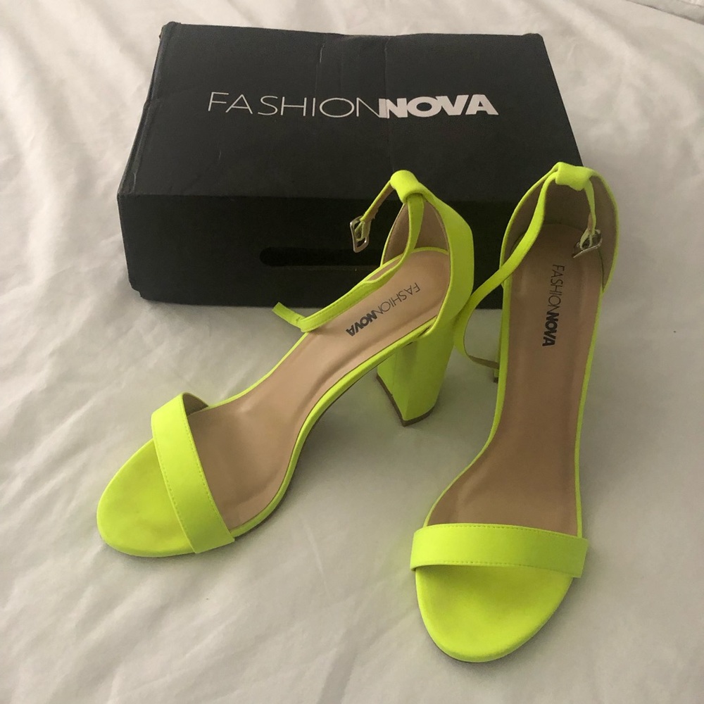 Fashion Nova Neon/Highlighter Yellow Ankle Strap Heels